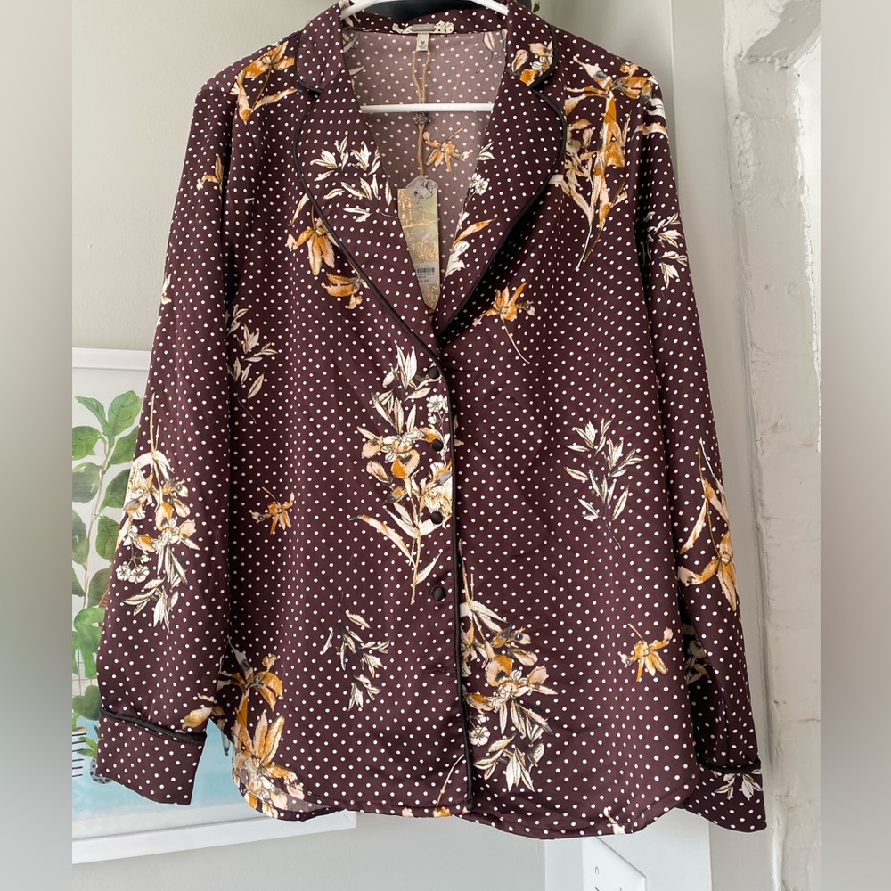 5 for $25 Satin play suit top in brown floral